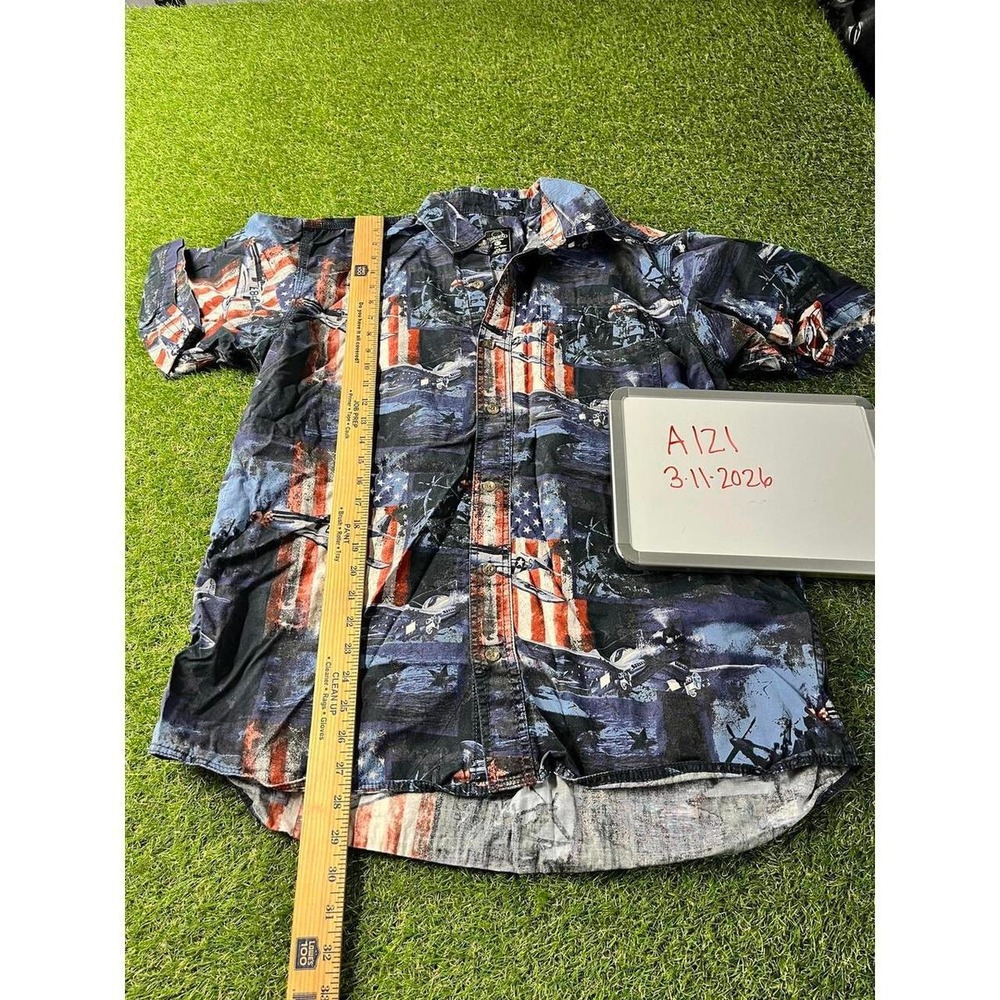 Redhead Men's Large Button-Up Shirt Pilot Military American Flag Airplanes